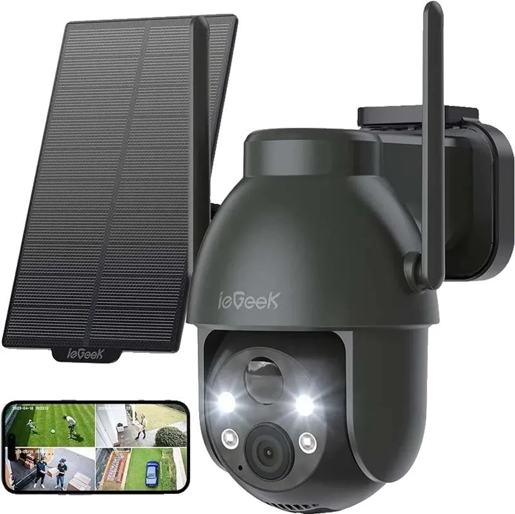 Caméra de surveillance Wi-Fi 2K 360° PTZ sans fil avec batterie rechargeable