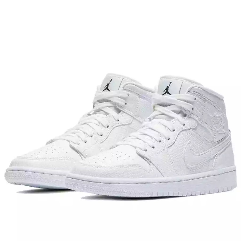 Nike Air Jordan 1 Mid White Snakeskin BQ6472-110 NEU Weiß Größe 40