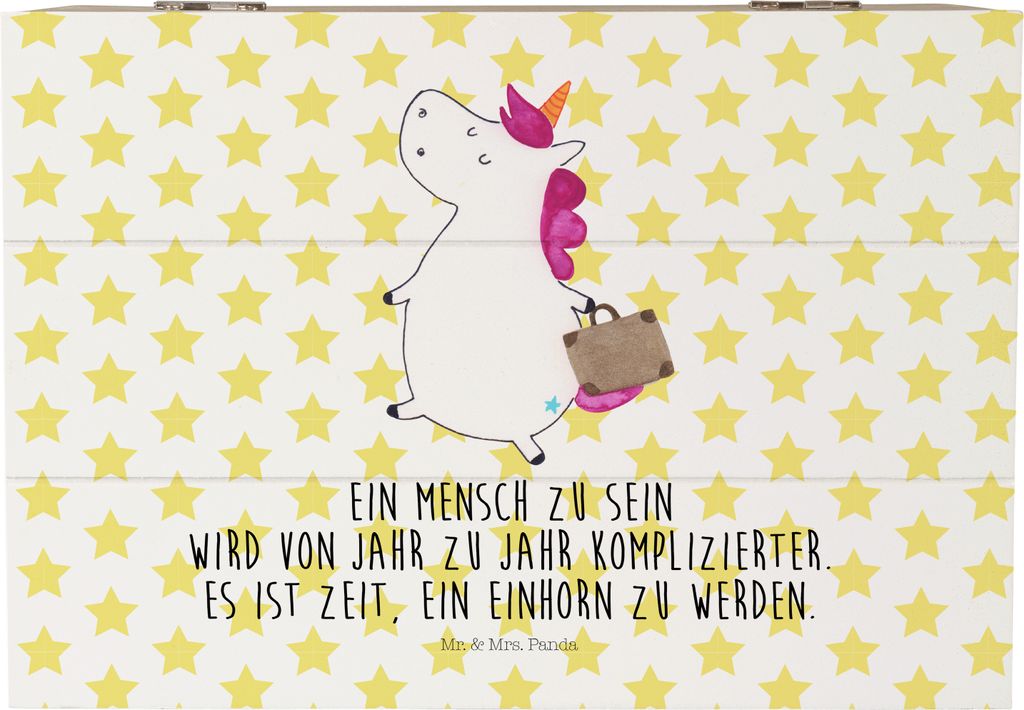 Mr. & Mrs. Panda Holzkiste Einhorn Koffer 22 x 15 cm - Weiß - Geschenk, Unicorn, geschenkkiste, Truhe, fotobox, Verreisen, Einhörner, Box, Witzig...