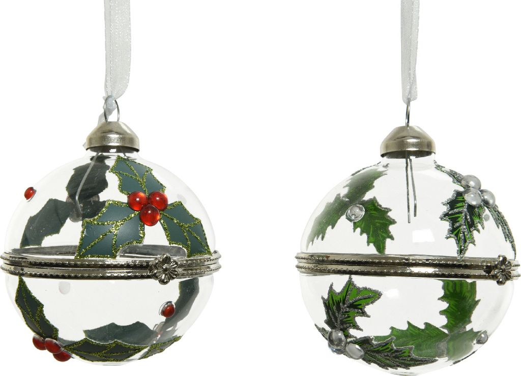 Weihnachtskugeln Glas aufklappbar mit Beerenmotiv 6cm klar Produktbild 