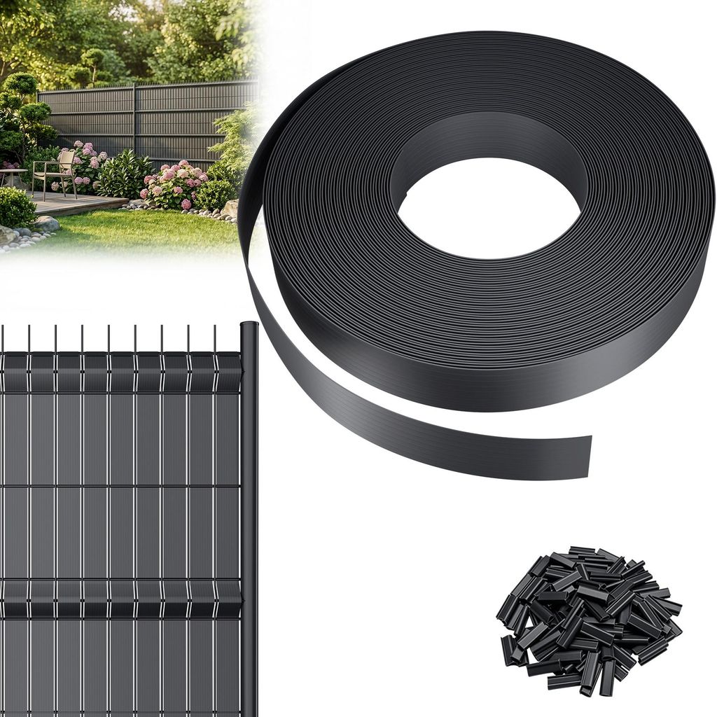 XMTECH PVC Sichtschutzstreifen 4,7 cm, Zaun Sichtschutzstreifen UV-beständig Wetterfest mit Clips, Zaun Sichtschutz Garten Balkon, 70m, Anthrazit