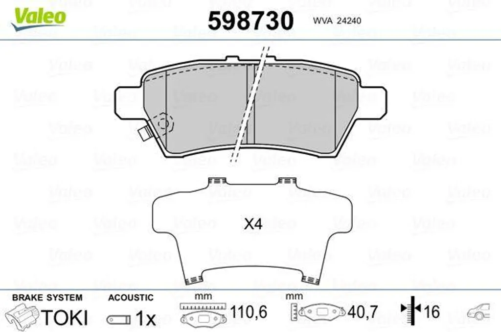 Kit Freinage Arrière Valeo 598730 pour Entretien Nissan Pathfinder R51
