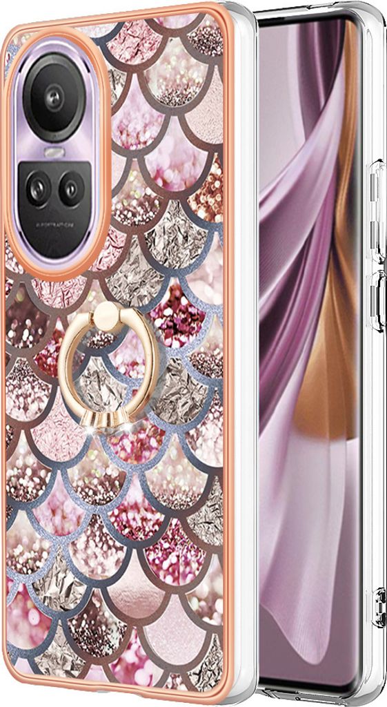 Hülle für Oppo Reno10 Pro 5G Muster TPU Silikon Stoßdämpfer Bumper Schutzhülle mit Ring Ständer Kaffee