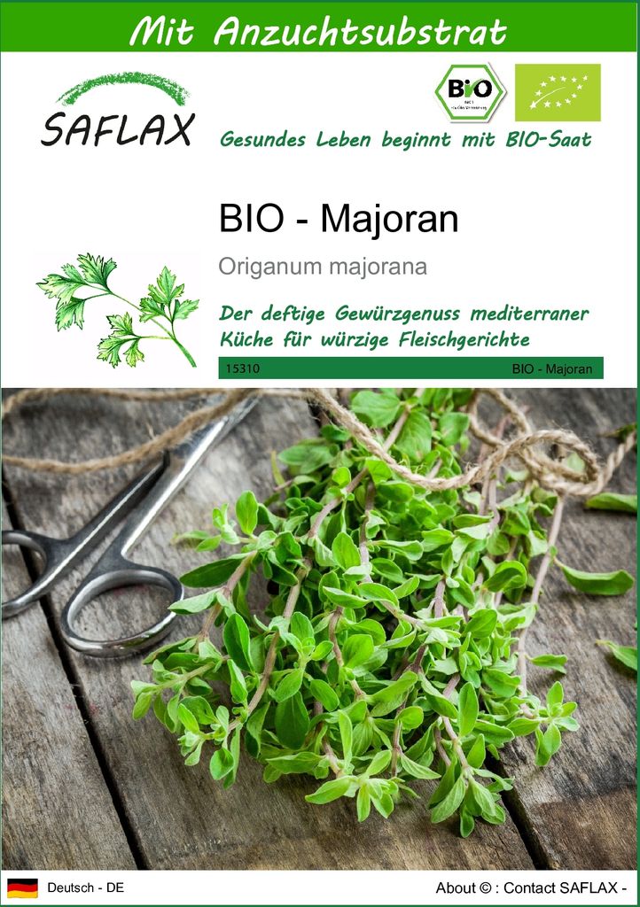 SAFLAX - BIO - Majoran - 700 Samen - Mit keimfreiem Anzuchtsubstrat - Origanum majorana