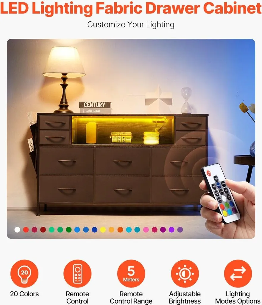 Solution gain de place : Commode 10 tiroirs noire avec LED et USB