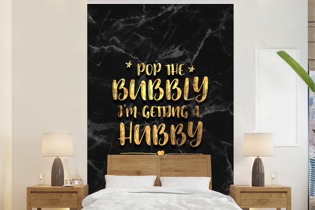 MuchoWow Fototapete für Wohnzimmer oder Schlafzimmer Wandtapete Vinyl Motivtapete Zitate - Braut zu sein - Gold - Marmor - 145x220 cm - Wanddeko...