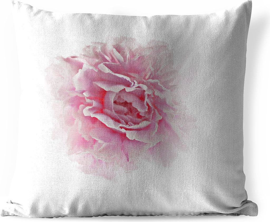 MuchoWow Outdoor Kissen - Draufsicht auf eine rosa Pfingstrose mit weißem Hintergrund - 45x45 cm - Wetterfest - Lounge Kissen - Fotokissen - Dek...