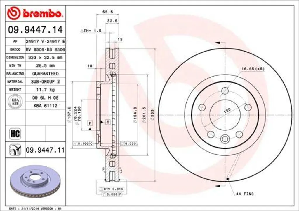 Disque de frein avant ventilé Brembo pour utilitaire T5 Multivan 308mm