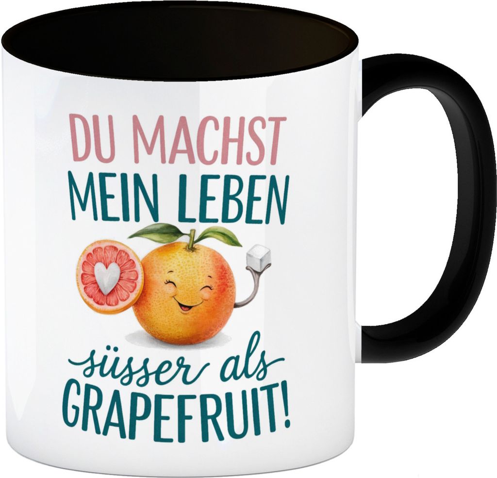 Lächelnde Grapefruit Du machst mein Leben süßer Kaffeebecher in schwarz