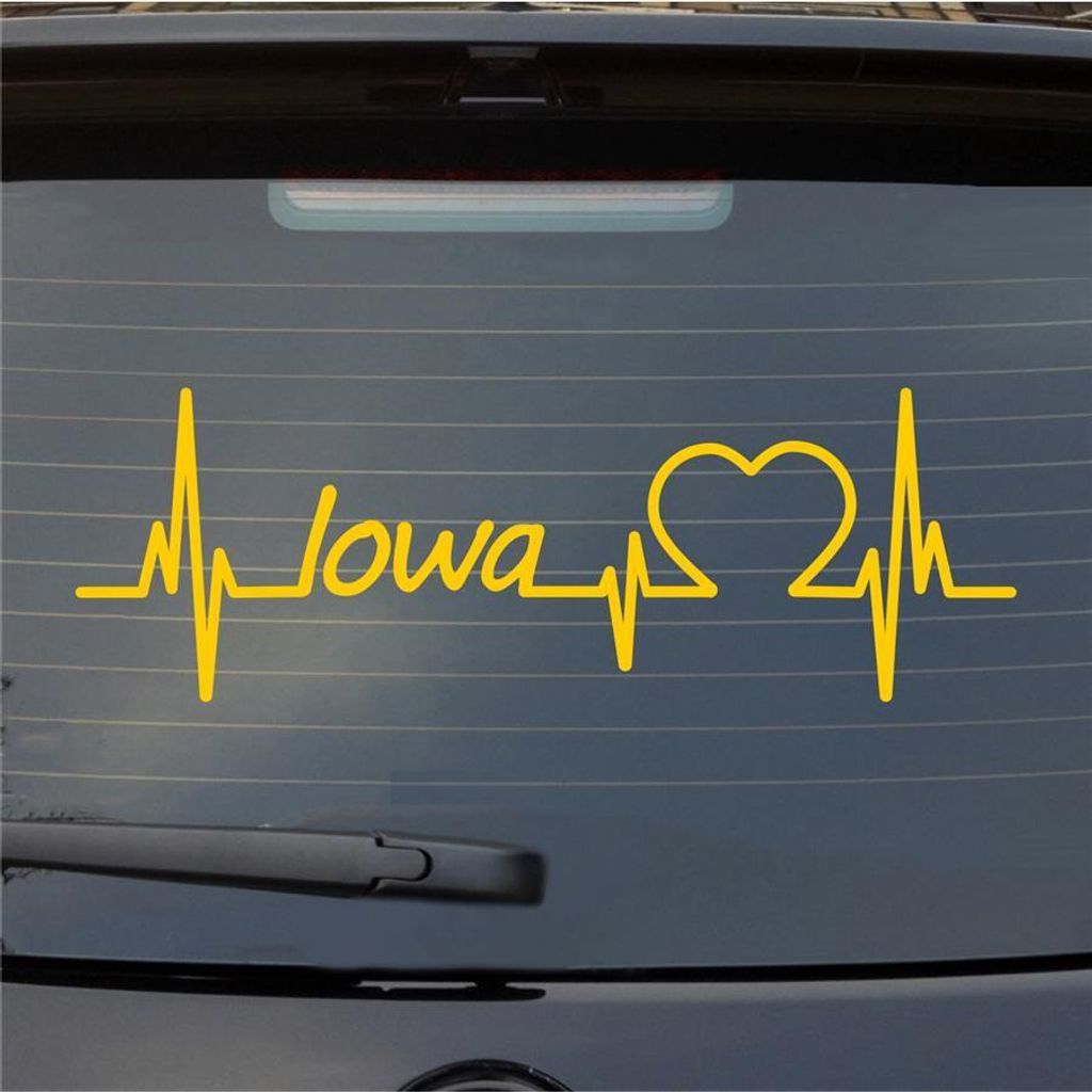 Heckscheibenaufkleber Iowa Herzschlag Puls Staat State USA Liebe 55x20 cm Gelb Auto Aufkleber Sticker