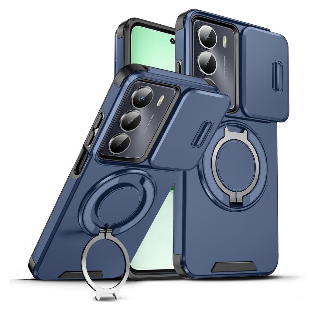 Handyhülle für Realme C75 4G Dual-Layer Stoßfest Militär Hülle mit Dia Kameraschutz und Magnetisch Ring Ständer Blau