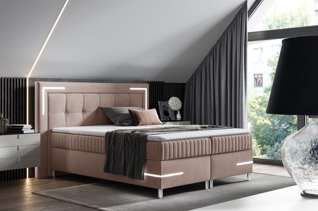 Boxspringbett Schlafzimmerbett 160x200cm AMORE Nr.1 Altrosa inkl. LED-Beleuchtung