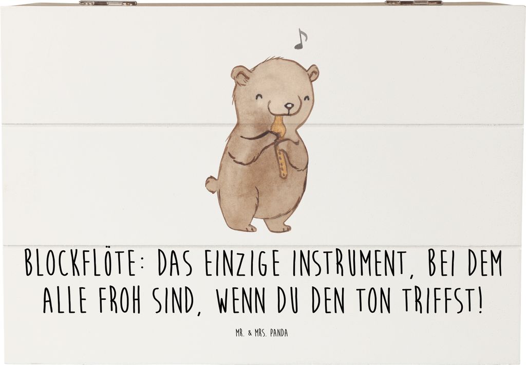 Mr. & Mrs. Panda Geschenkbox Blockflöte Freude 22 x 15 cm - Weiß - Geschenk, Tenorblockflöte, Holzbox, Sopranblockflöte, Musiker, Bassblockflö...