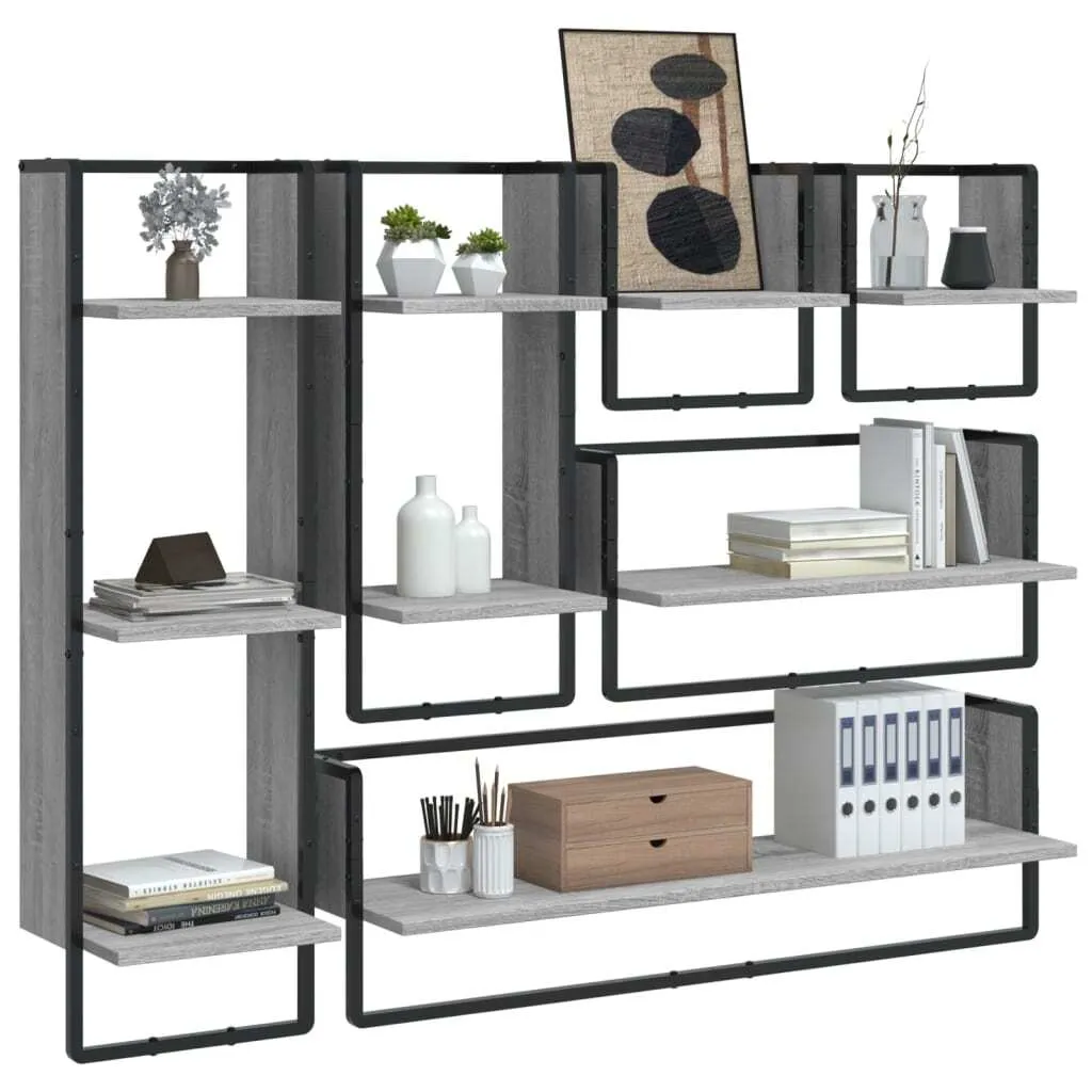 Set 6 Scaffali a Muro Grigio Sonoma vidaXL con Aste | Arredo Design - 3
