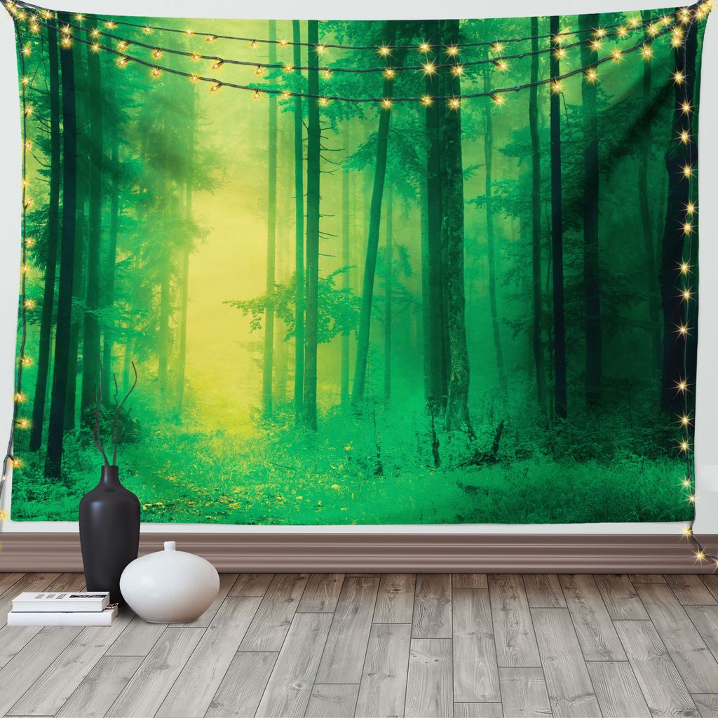 ABAKUHAUS Grün Wandteppich, Feenhafter Frühlingswald, Wohnzimmer Schlafzimmer Heim Seidiges Satin Wandteppich, 200 x 150 cm, Grün
