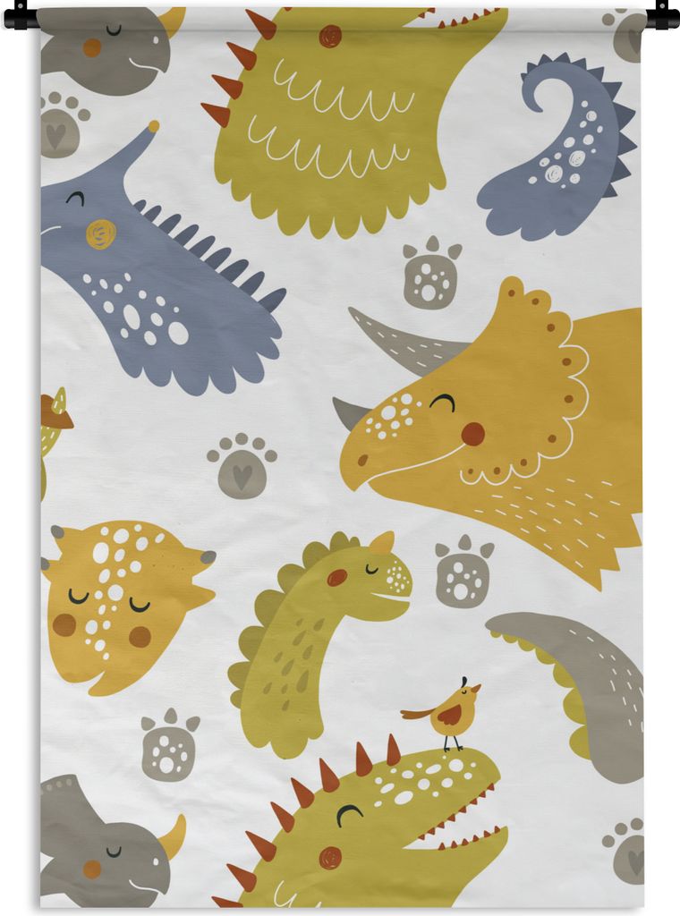 MuchoWow Wandteppich Wandbehang Dinosaurier - Schnittmuster - Jungen - Dino - Kinder 90x135 cm Tapisserie Dekoration Wandtuch - Baumwolle - Wands...