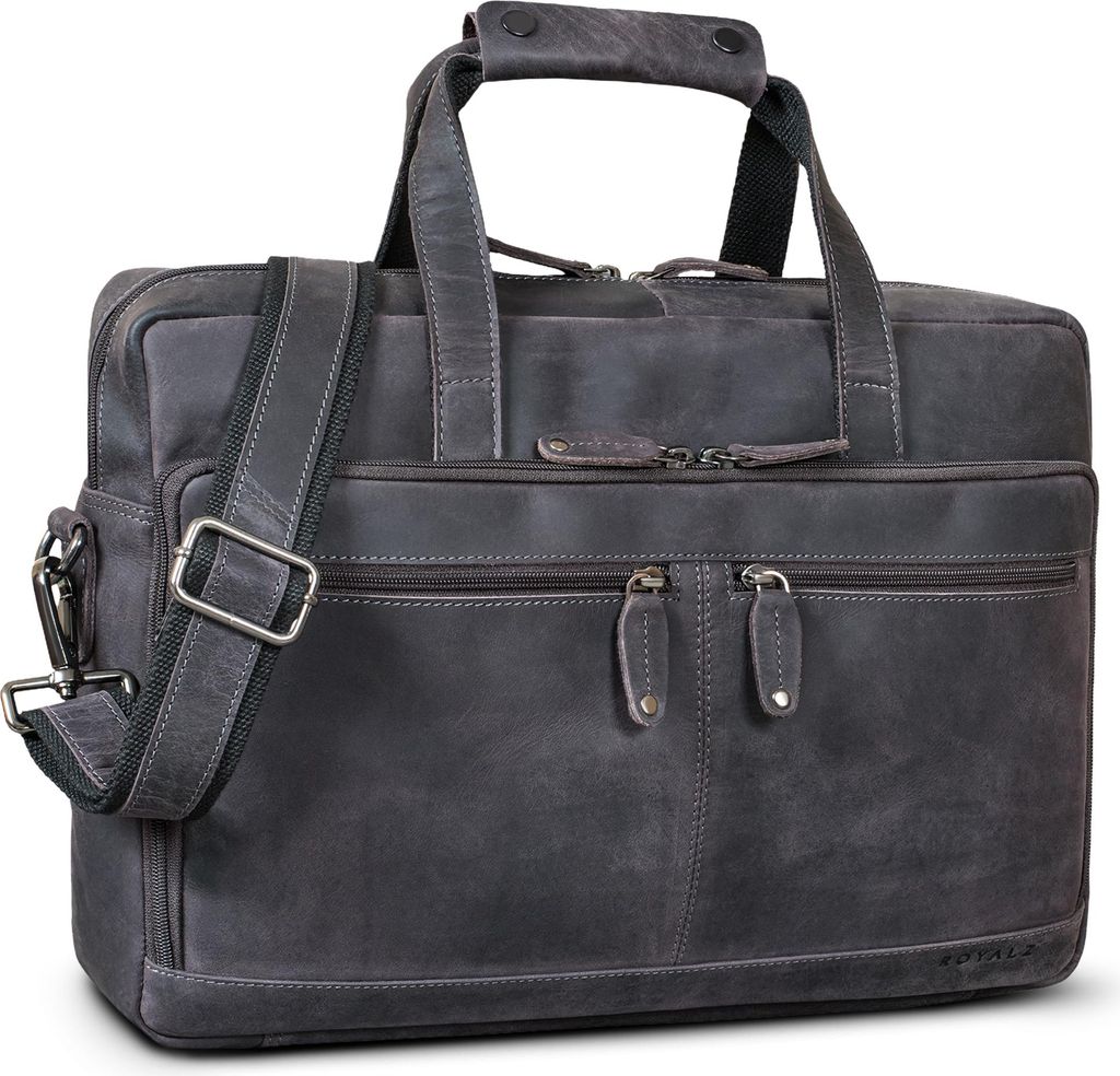ROYALZ "Anderson" Business Umhängetasche Leder Herren Gross Echtleder Laptoptasche 15.6 Zoll Vintage Aktentasche mit Trolleyfunktion - Bürotasche...