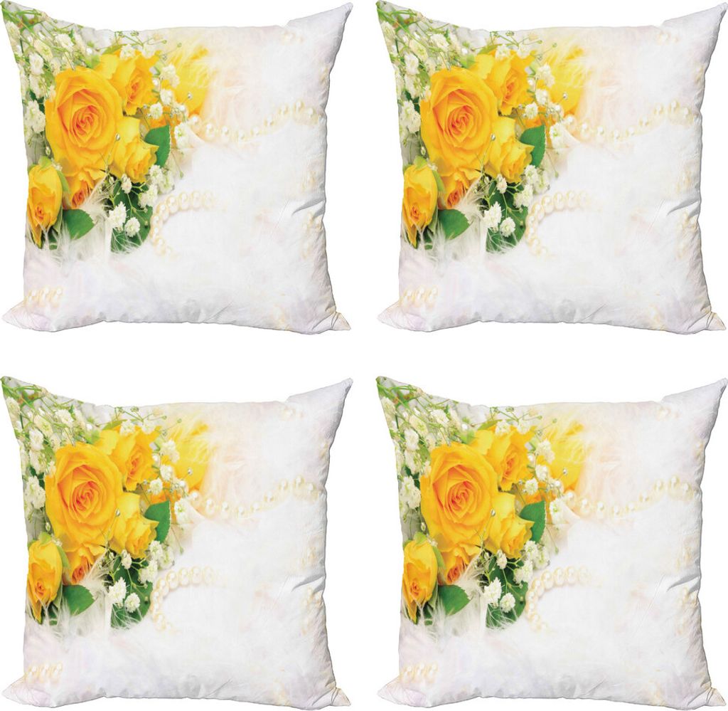 ABAKUHAUS Gelb Kissenbezug Set (4 Stück), Blumenstrauß der romantischen Blumen, Moderner Doppelseitiger Digitaldruck, 50 cm x 50 cm, Gelbe Perle ...