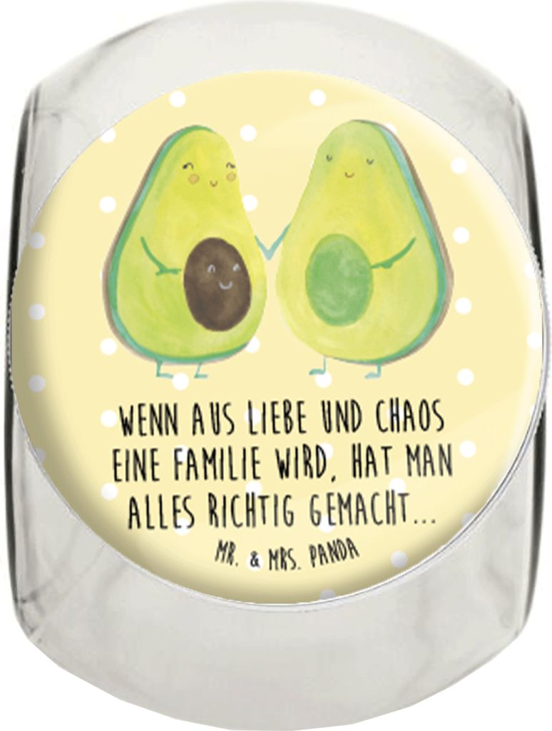 Mr. & Mrs. Panda Kaffeedose Avocado Pärchen L 870ml - Gelb Pastell - Geschenk, Babyparty, schraubglas, Kinder, Hochzeit, Glasdose, Familie, Bonbon...