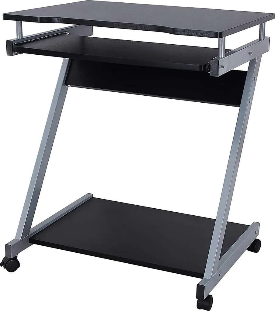 Bureau mobile en forme de Z Noir - Table informatique stable et compacte