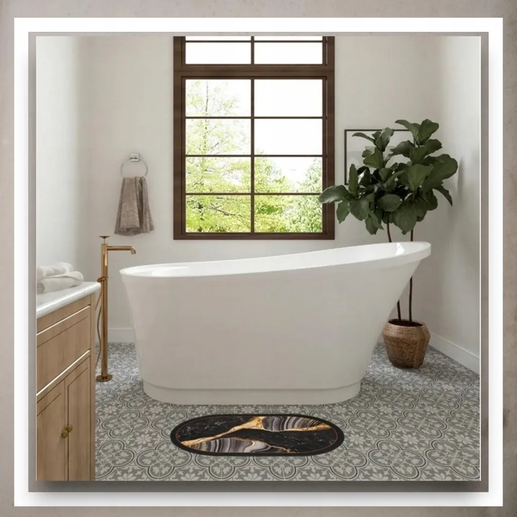Tappeto Da Bagno Luxury Plus In Memory Foam, 61x43 Cm, Antiscivolo, Super Assorbente, Flanella Morbida, Asciugatura Rapida