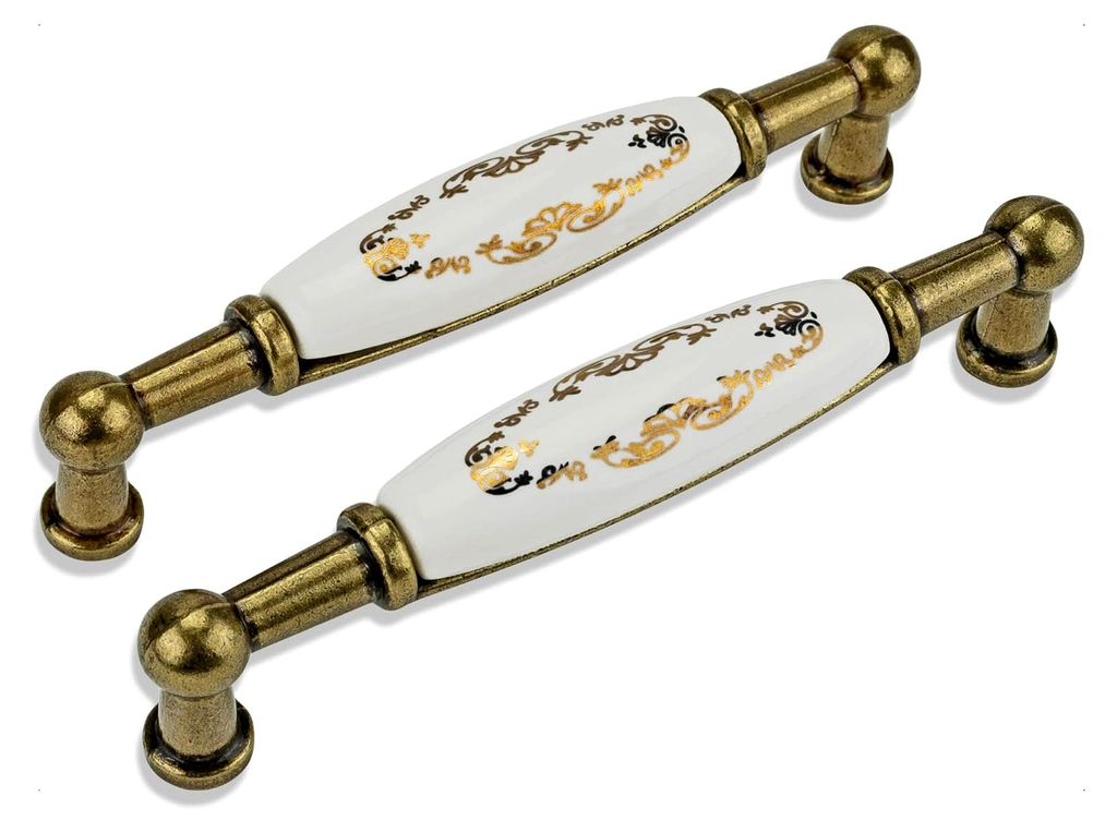 10 Stück Schrankgriffe mit Lochabstand 96mm für Küchenschränke und Schubladen, Vintage Porzellangriffe