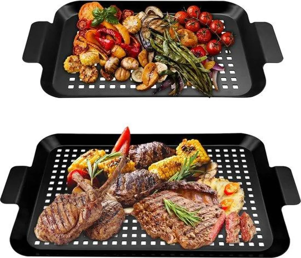 Lot de 2 Plats à Grillades Antiadhésifs pour Barbecue Gaz et Charbon