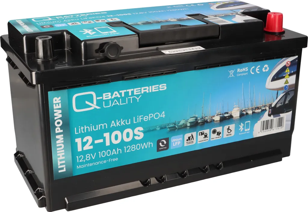 Batterie de Service Lithium 12.8V 100Ah LiFePO4 pour Camping-car et Marine