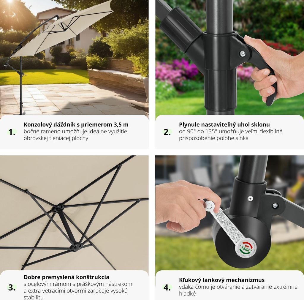 Slnečník Ciccio Ø 350 cm so strieškou proti vetru Obrázok produktu 5