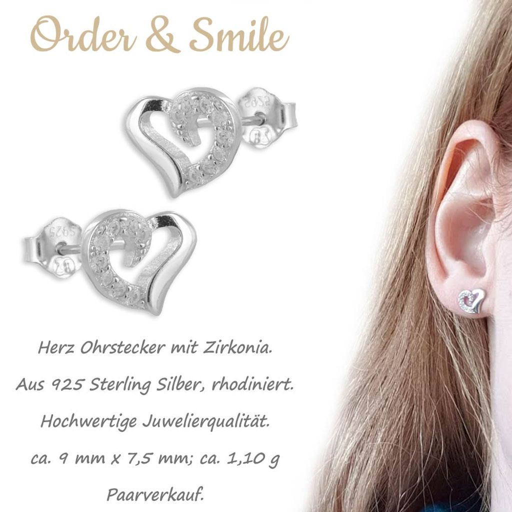 Zirkonia 925 Silber Ohrstecker Ohrringe Herz: