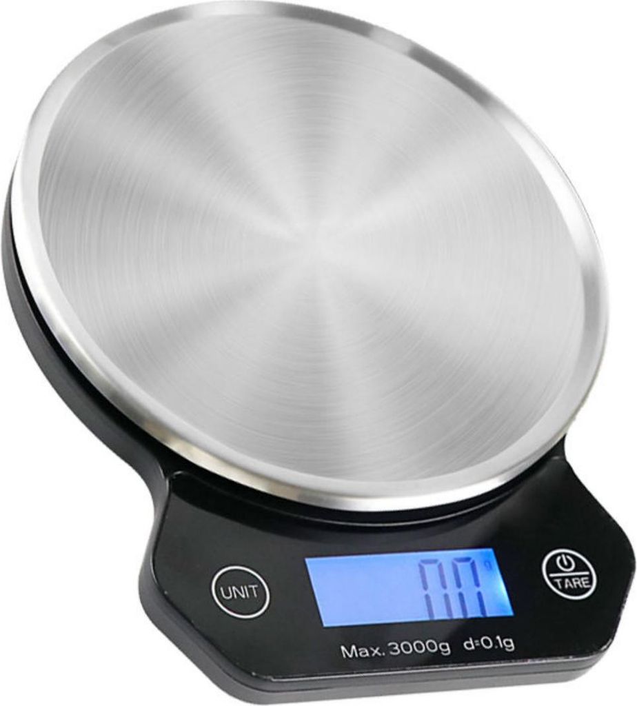 Küchenwaage – Digitale Küchenwaage – 1 g bis 6 kg – Tara-Funktion – Inkl. Batterien – Edelstahl/Schwarz
