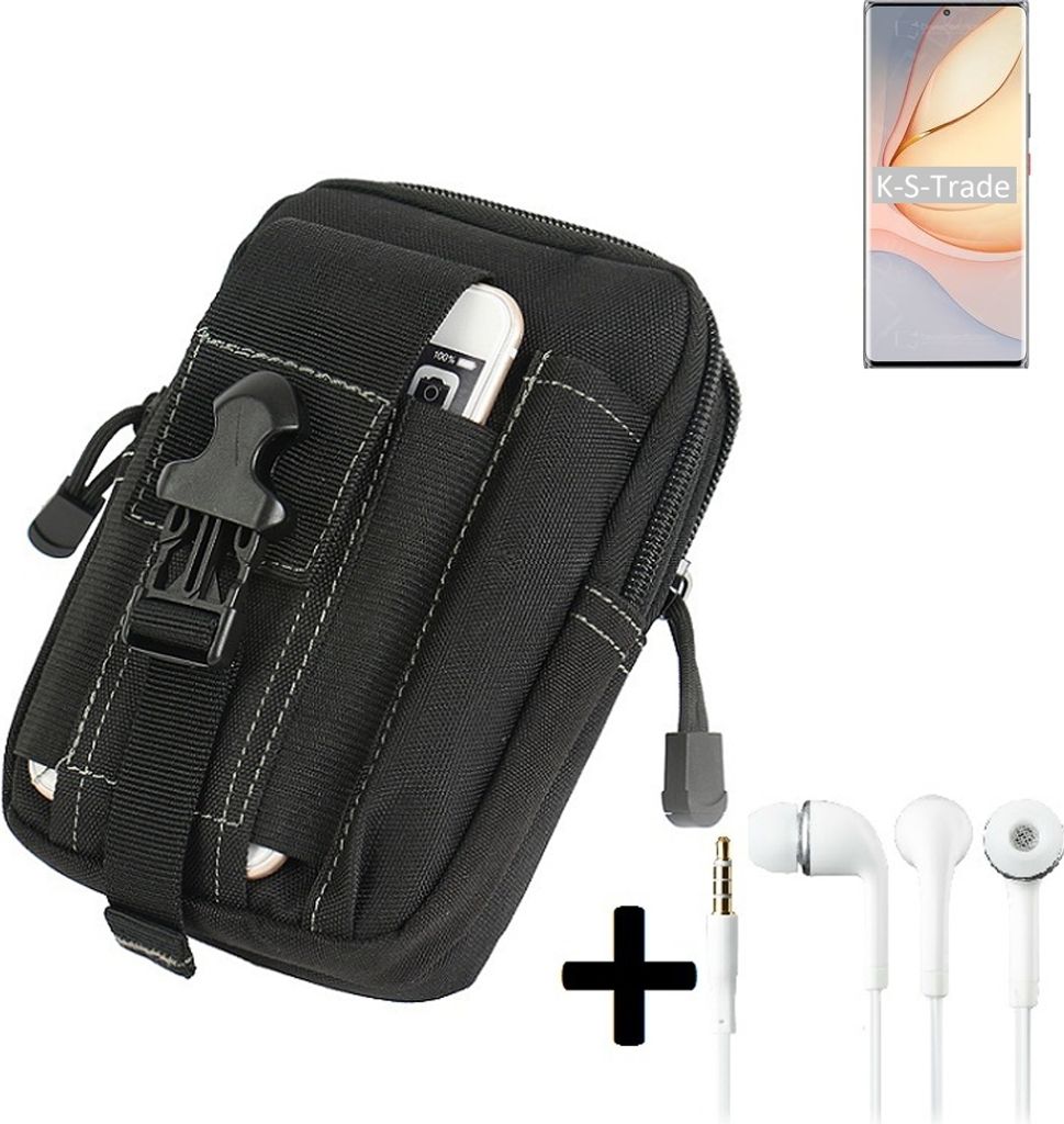 K-S-Trade Gürteltache + Kopfhörer kompatibel mit nubia Z40 Pro Gürtel Tasche Holster Schutz Hülle Handy Hülle schwarz inkl. Extrafächer