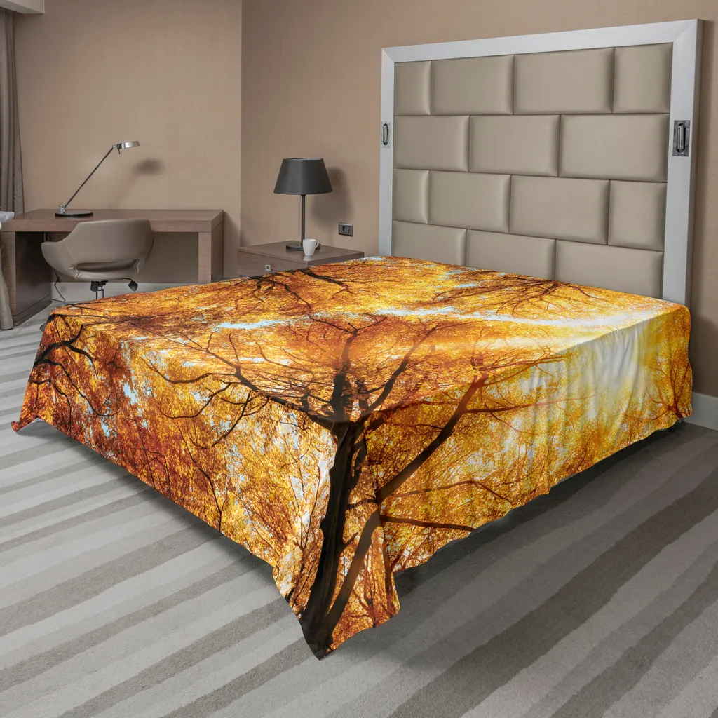 Drap de Lit Orange Jaune Décoratif en Tissu Confortable 275 x 260 cm