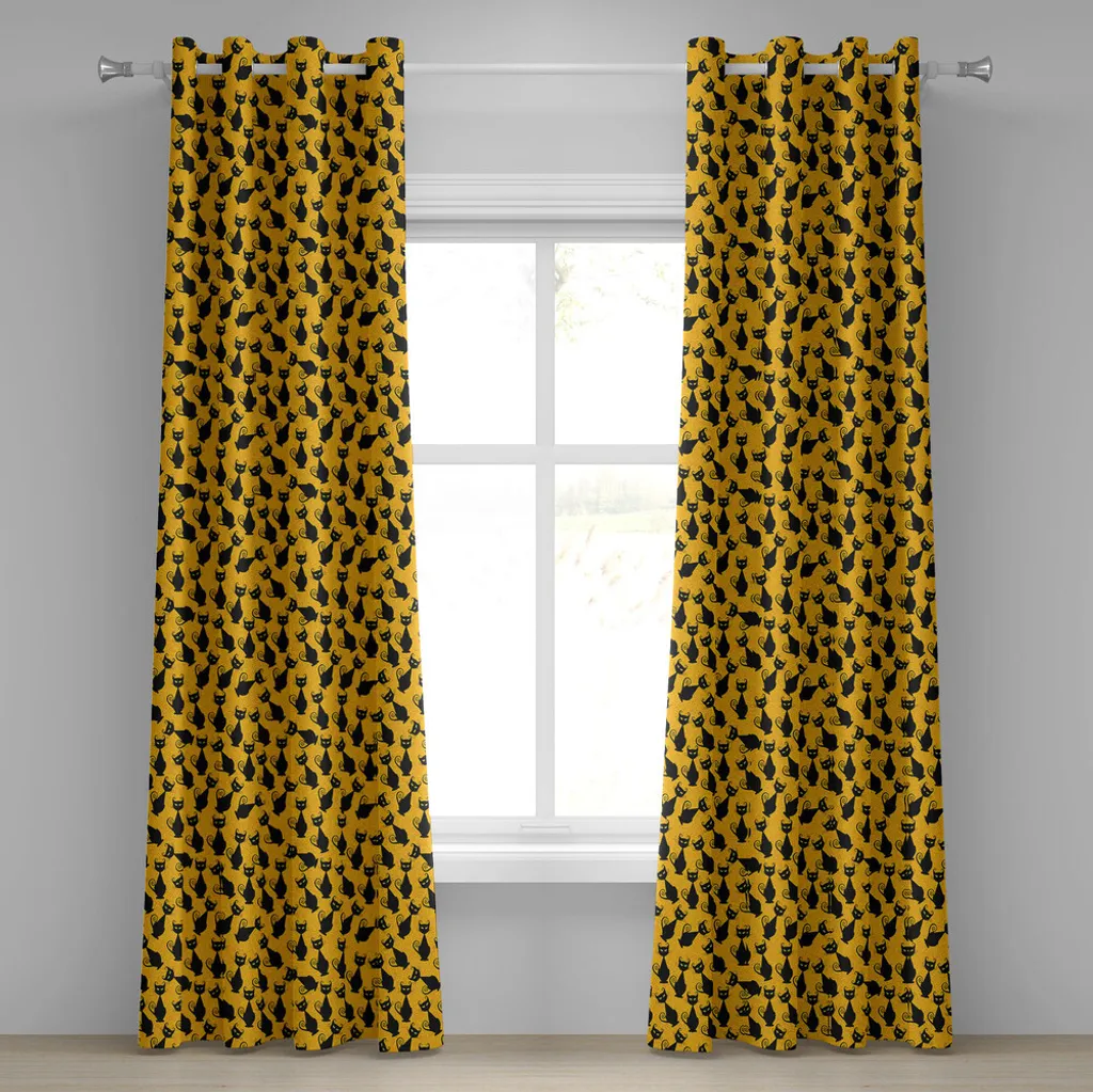 Rideau vintage Halloween chat noir en tissu premium 280 x 245 cm