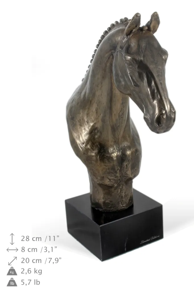 Buste de Cheval Hanovrien - Sculpture Décorative de Luxe avec Socle Pierre - 9