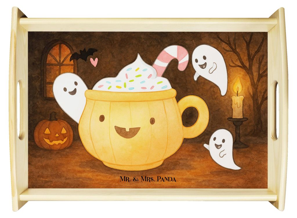 Mr. & Mrs. Panda holz serviertablett Kaffee Gespenst Design - Weiß - Geschenk, Trick Or Treat, Bett-Tablett, Servier Tablett, Holztablett, Pumpkin...