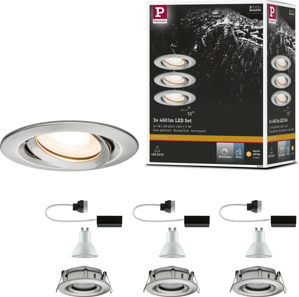 Paulmann Luce da incasso LED Nova Plus set di 3 luci orientabili