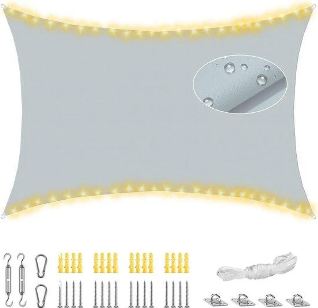 Voile d'ombrage rectangulaire 2x3m imperméable en polyester haut de gamme