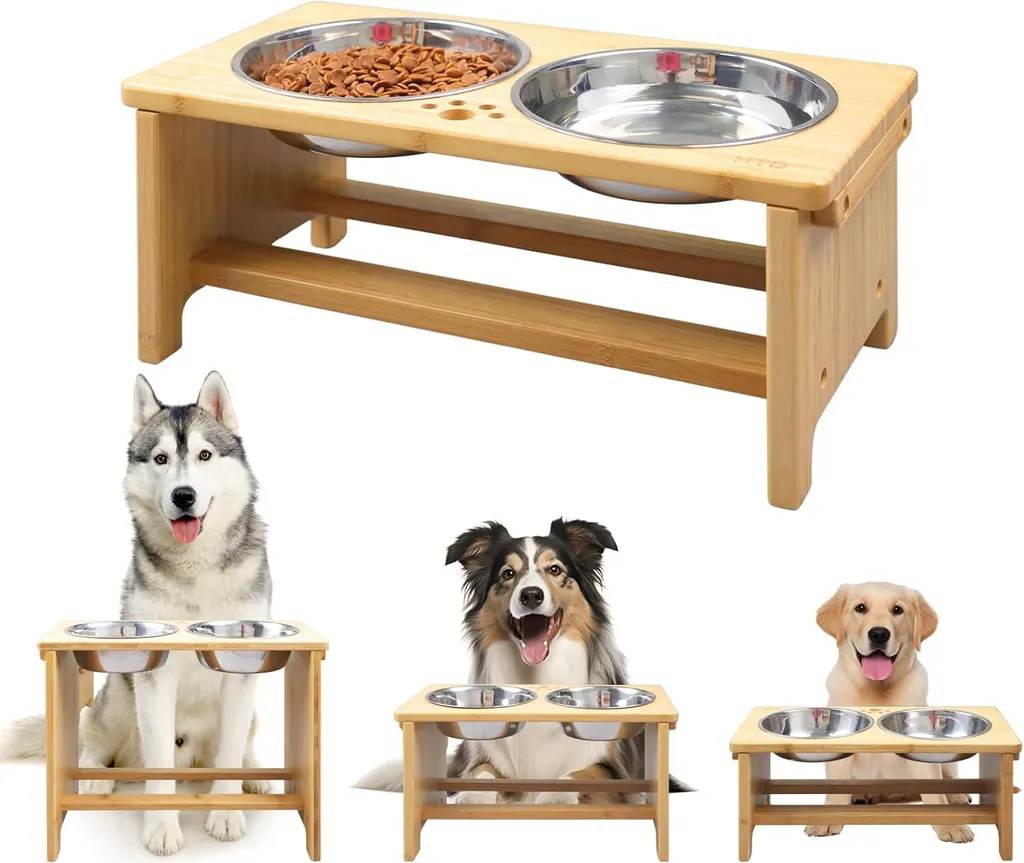 Écuelles surélevées en bambou pour grands chiens - Support 44x24x18 cm