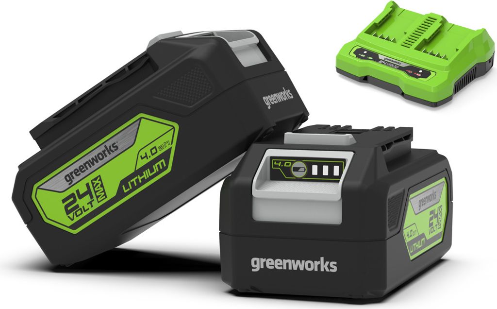 Greenworks Tools GW 24V Starter kit, 2 x 4 Ah battery (2926807) + dual slot charger (2931907) GSK24B4X