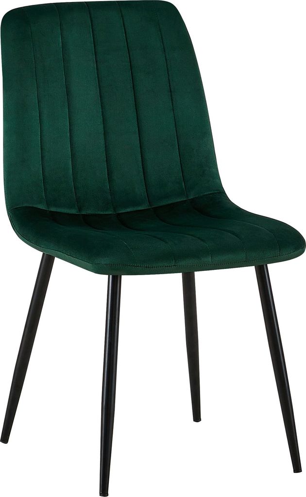 A single green velvet chair with black legs is shown against a white background.