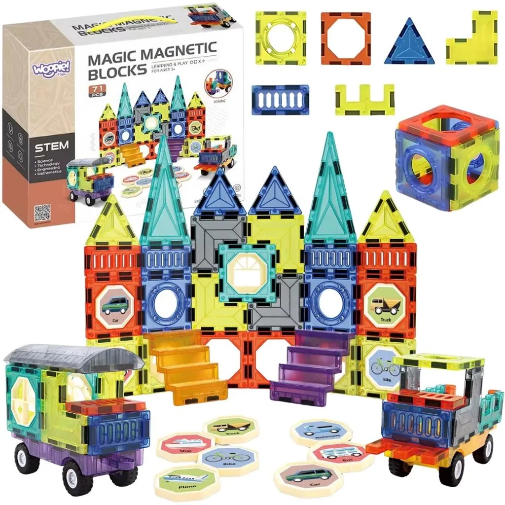 Jouet éducatif STEM blocs magnétiques 3D Woopie créativité 71 éléments