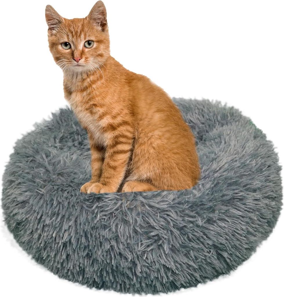 Hundebett, Hundekissen in Leinenoptik, Hundekorb, erhöhte Ränder, rutschfeste Unterseite DIA 50 cm Anthrazit