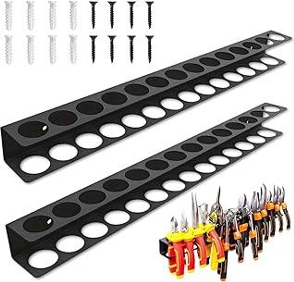 2 Stück Schraubenzieher Halterung, 40 cm Werkzeughalter Wand mit 14 Löcher Werkzeug Wandhalterung Zangenhalter Metall Schraubendreher Halter für...