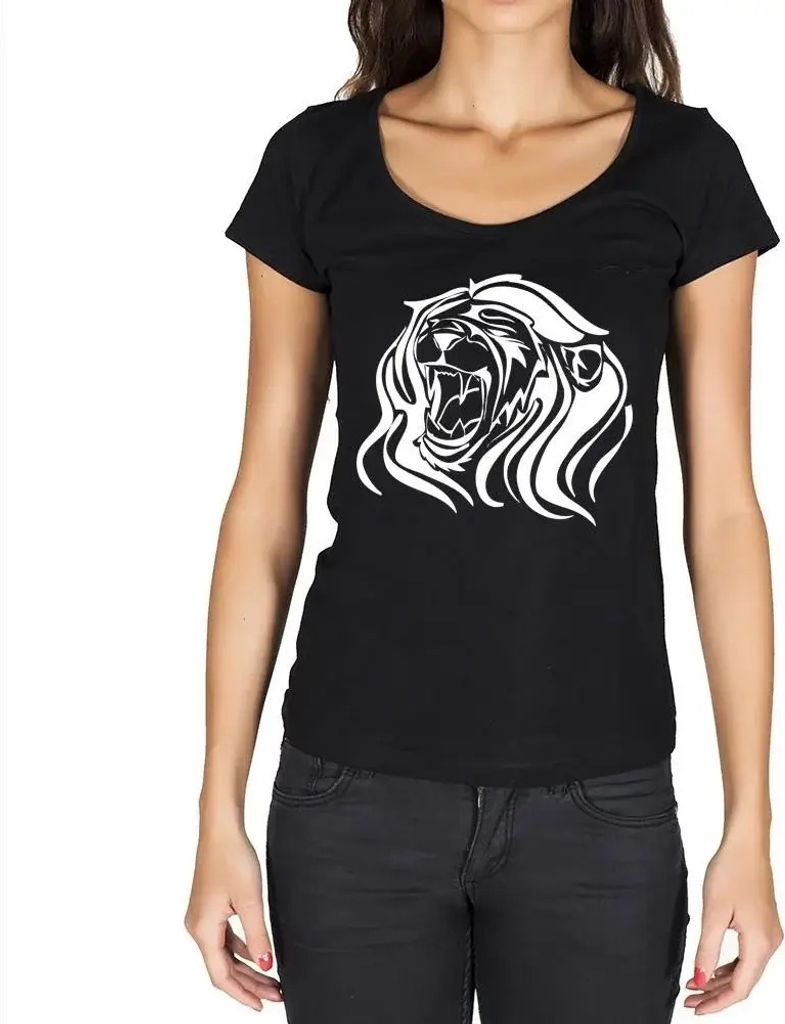 Damen Grafik T-Shirt Wütender Löwenkopf Tattoo 1 – Angry Lion Head Tattoo 1 – Öko-Verantwortlich Vintage Jahrgang Kurzarm Lustige Druck Gebu...
