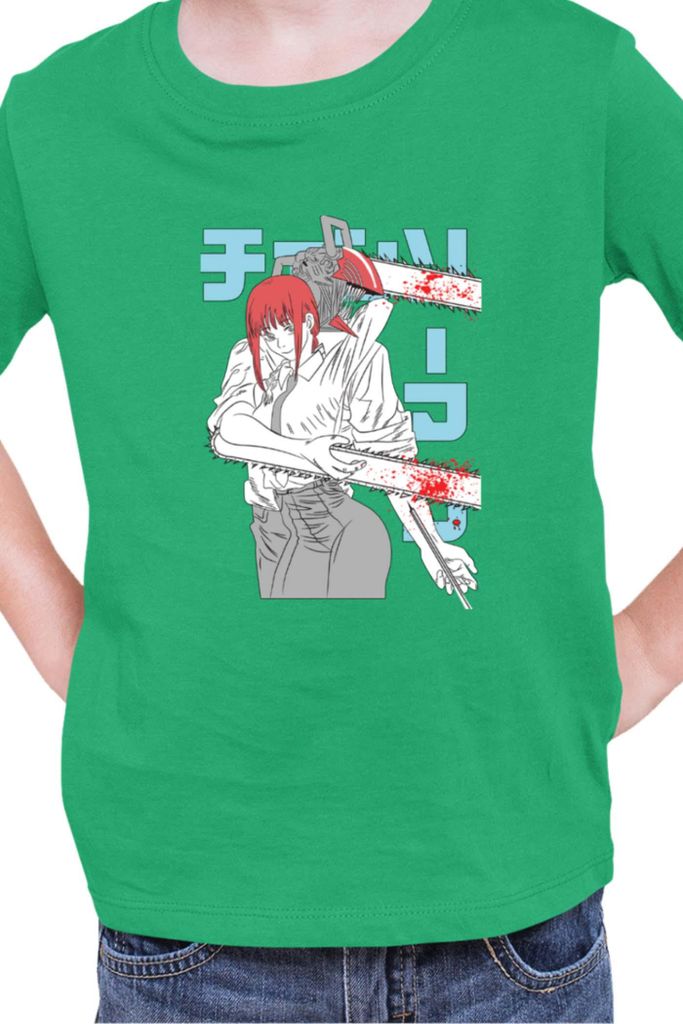 Kinder T-Shirt Manga Japan Anime Comics Animation Chainsaw Anime manga Man 12, 9-11 Jahr - 140 / Grün