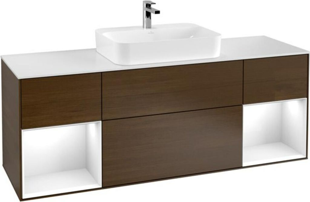 V&B Waschtischunterschrank Wandbeleuchtung Finion 160cm, Pl w m, Reg glo wh. Lac, wal ven