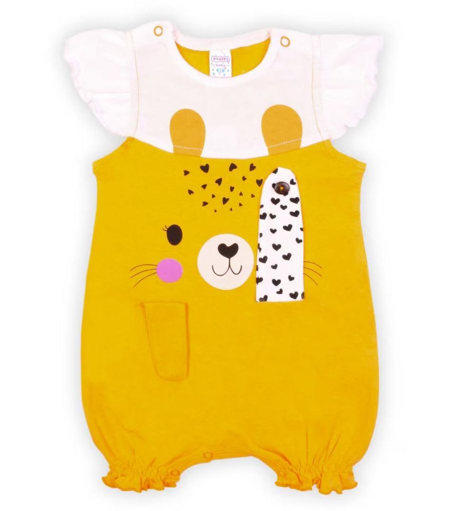 Kurzärmeliger Body - Größe 62, Alter 4-6 Monate - Orange - 100 % Baumwolle - mit 3D - Ohren und Ärmeln mit Rüschen - Kurzarm Baby-Body