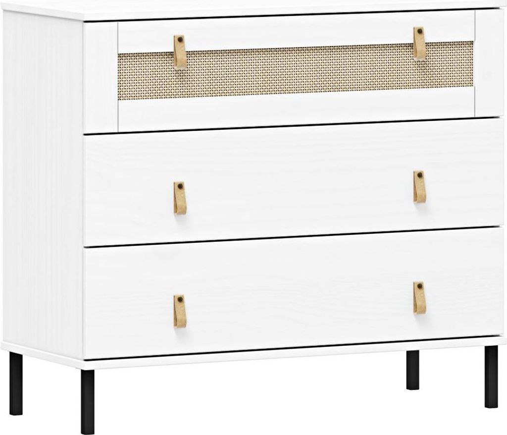 Schubladenkommode mit Kunststoffgeflecht Kiefer massiv weiß, WATFORD-69