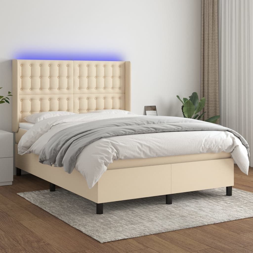 Möbel Boxspringbett mit Matratze & LED Creme 140x190 cm Stoff - Klassische Betten 3138634